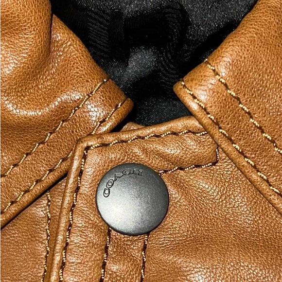 Coach Sheep Leather Brown Men's Biker Motorcycle Jacket Size 50 Zipped Pockets - Picture 7 of 16